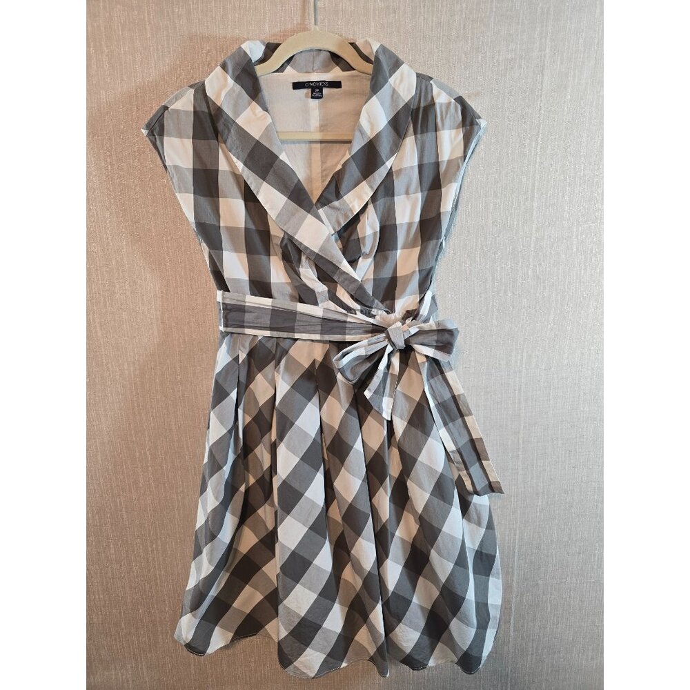 Sleeveless Gray & White Gingham Wrap Dress With Belt Chadwicks  Size‎ 2P